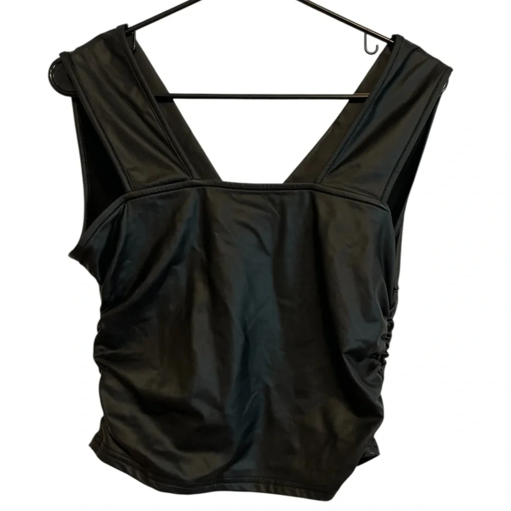 Black V Neck Ruched Cropped Top Size Medium - Picture 2 of 3
